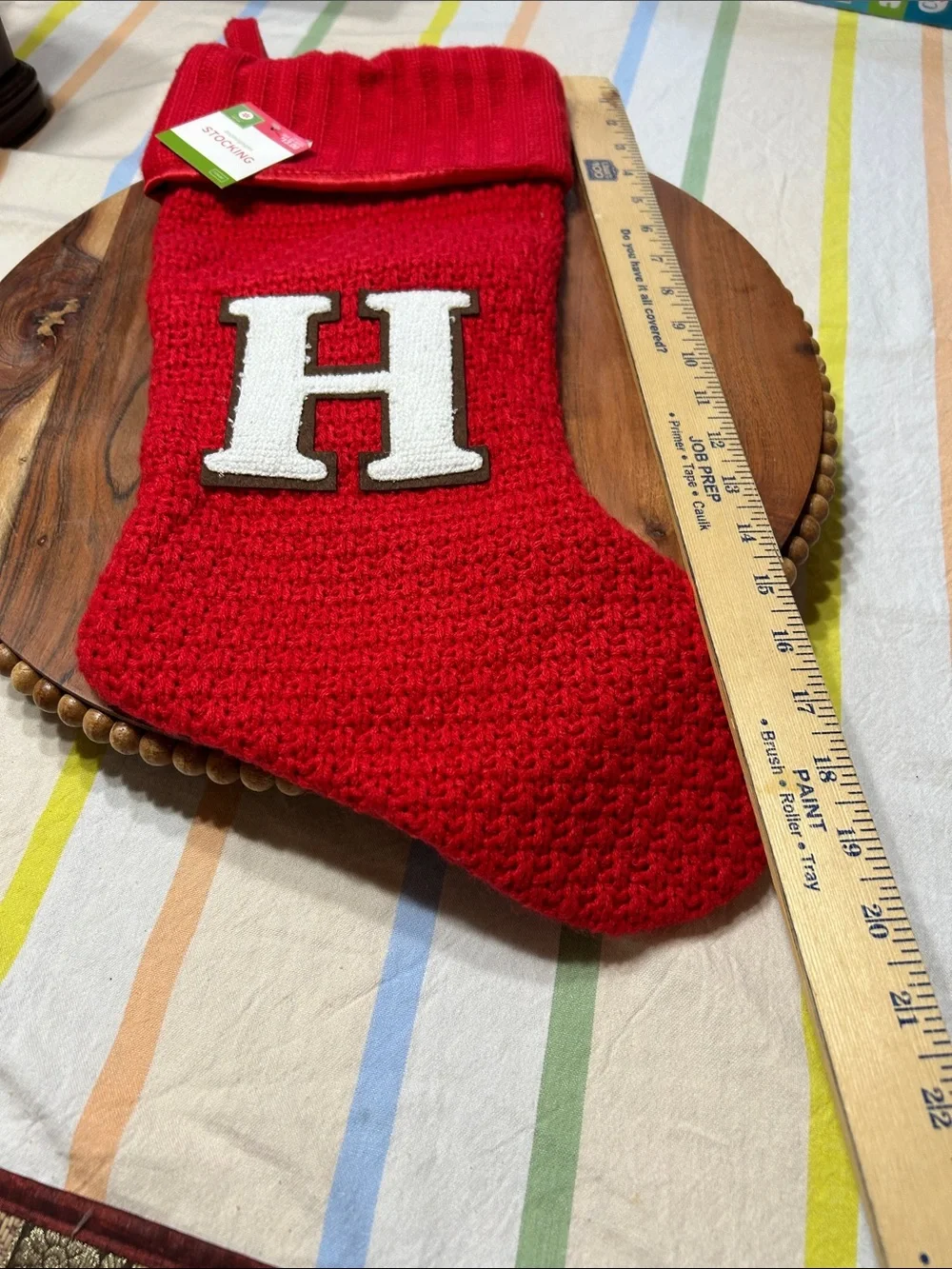 Red Thick Knitted Lined Holiday Christmas Stocking with Monogrammed Letter H NWT